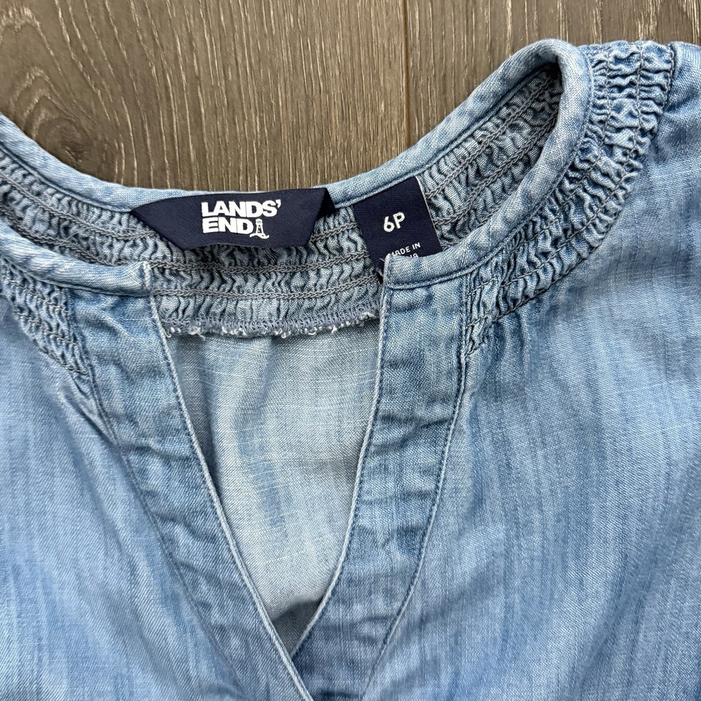 Lands End Blue Chambray Wide Leg 6P Jumpsuit Cottage Boho Resort Travel Coastal - Picture 2 of 11